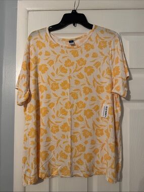 Old Navy Luxe White Tee with Yellow Floral Print